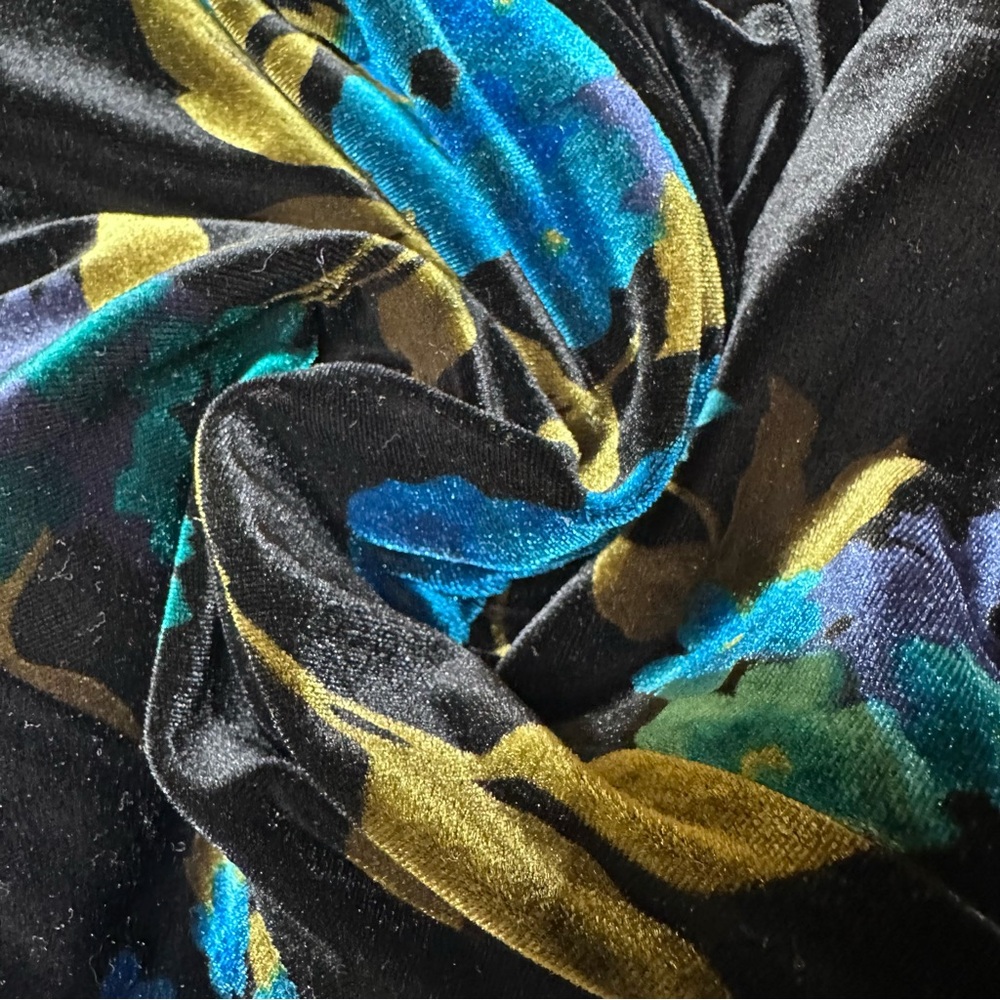 Vtg ✨GORGEOUS ✨David Warren NY Velvet Floral Maxi Dress Size 14 Long Sleeve SOFT - Picture 14 of 14